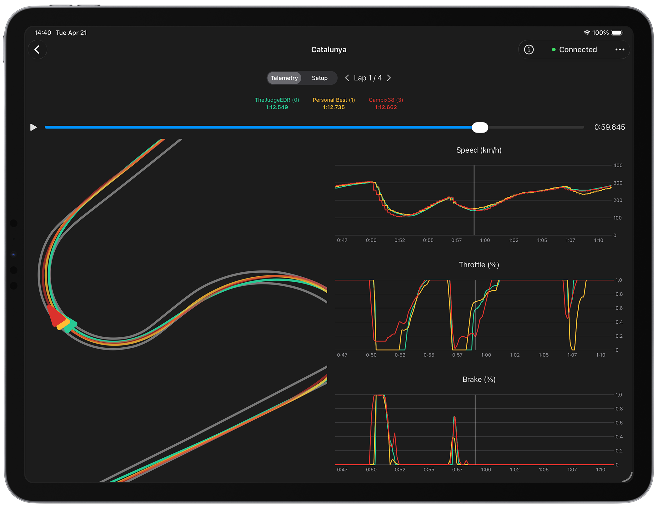 Racelytics telemetry analysis on iPad