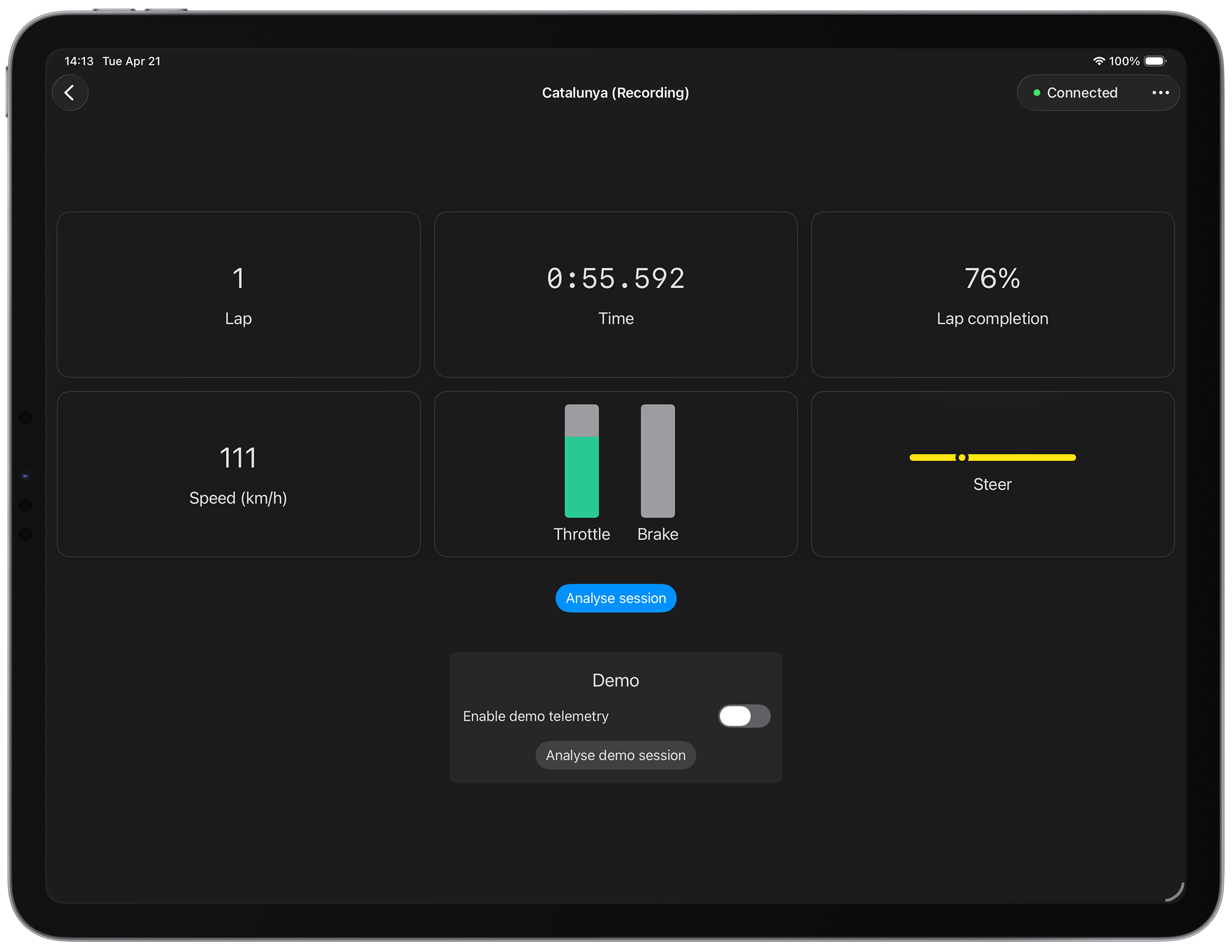 Racelytics live telemetry on iPad