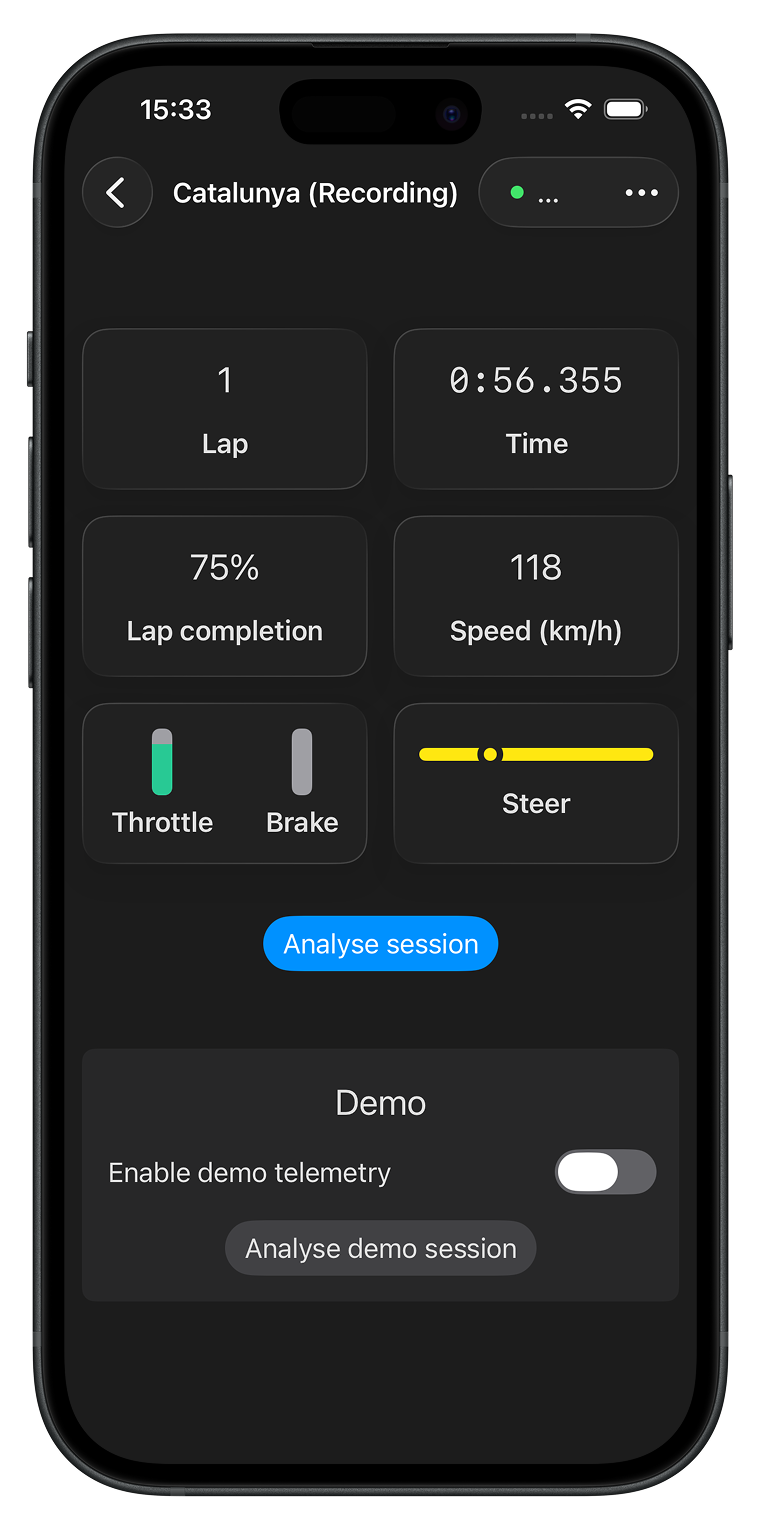 Racelytics live telemetry on iPhone